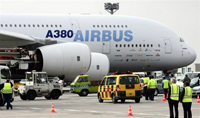 L'Airbus A380 sur le tarmac de Francfort, en partance pour l'aéroport JFK à New-York. (Photo : AFP)