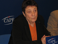 Arlette Laguiller, candidate de Lutte ouvrière à l'élection présidentielle. 

		(Photo : C. Wissing / RFI)
