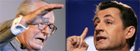 Jean-Marie Le Pen, candidat du Front national (gauche) et Nicolas Sarkozy, candidat de l'UMP. 

		(Photos : AFP)