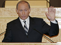 Le président russe, Vladimir Poutine, lors de son discours à la Nation, devant les deux chambres du Parlement. 

		(Photo : Reuters)