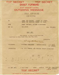 L'ordre de cessez-le-feu envoyé le 7 mai 1945 par le général Eisenhower. &#13;&#10;&#13;&#10;&#9;&#9;(Source : Musée des lettres et manuscrit)