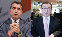 Le principal actionnaire privé français d’EADS, Arnaud Lagardère (à gauche) et l'ex-PDG d'Airbus (à droite), Noël Forgeard. 

		(Photo : AFP)