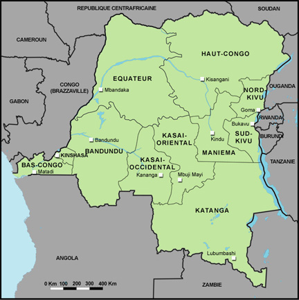 Carte des provinces de la République démocratique du Congo.(Carte : Geoatlas)