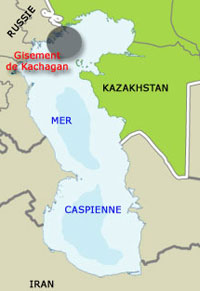 Le gisement pétrolier offshore de Kachagan, en mer Caspienne.(Carte: S Bourgoing/RFI)