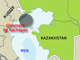 Le gisement pétrolier offshore de Kachagan, en mer Caspienne.(Carte: S Bourgoing/RFI)