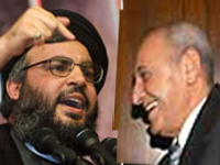 Hassan Nasrallah, le chef du Hezbollah (à g.), et Nabih Berri (à d.), le président du Parlement et chef du Amal(Photos : AFP)