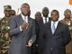 Il y a un an, le 30 juillet 2007, le président Laurent Gbagbo (gauche) et le Premier ministre Guillaume Soro participaient pour la première fois à la cérémonie de la Flamme de la paix, à Bouaké.(Photo : AFP)