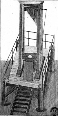 La véritable guillotine ordinaire de la Révolution de 1789. Gravure. B.N. RV-311490(Photo : AFP)