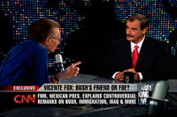 L'ancien président mexicain Vicente Fox, interviewé en direct le 8 octobre par Larry King, présentateur vedette d'une émission de CNN.(Photo : Reuters)
