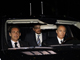 Moscou, le 9 octobre 2007. Nicolas Sarkozy (g) et Vladimir Poutine (d) dans la Mercedes du président russe.(Photo : AFP)