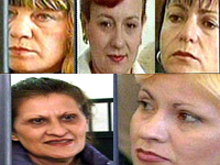 Les cinq infirmières bulgares. En haut, de gauche à droite: Valia Tchervenyashka, Kristiniya Vultcheva,Valentina Siropulo. En bas, Snezhana Dimitrova et Nasya Nenova.( Photo : Wikimedia / Montage: G.Ngosso ) 