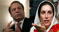 Les leaders de l'opposition, Nawaz Sharif (g) et Benazir Bhutto ont confirmé leur alliance.(Photo : Reuters)