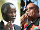 Passe d'arme entre les partisans de Thabo Mbeki (g) et de Jacob Zuma.(Photo : AFP et V. Hirsch/RFI)