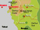L’aviation tchadienne a bombardé, lundi 7 janvier 2008, des bases rebelles installées au sud-ouest de la localité soudanaise d’el-Geneina, au Darfour.(Carte : L. Mouaoued / RFI)