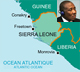 L'accusation veut montrer comment Charles Taylor depuis le Liberia utilisait les rebelles du RUF de Sierra Leone pour s'approprier notamment l'industrie du diamant. (Photo : AFP/ Carte : RFI / Montage : G. Ngosso )