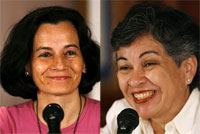 Clara Rojas (g) et Consuelo Gonzalez (d) lors de leur première conférence de presse à Caracas.(Photo : Reuters)