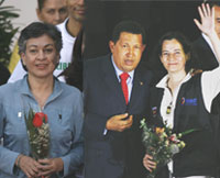Consuelo Gonzalez (g) et Clara Rojas en compagnie du président vénézuelien, Hugo Chavez.(Photo : Reuters)