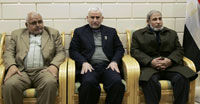 Les leaders du Hamas, Jamal Abou Hashem (g), Sayed Seyam (c) et Mahmoud al-Zahar (d).(Photo : Reuters)