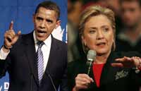 Les démocrates, Barack Obama (G) et  Hillary Clinton tous  les deux en campagne pour l'élection présidentielle américaine. (Photo : Reuters)