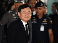  Thaksin Shinawatra, à son retour d'exil, le 28 février 2008.  ( Photo : AFP )