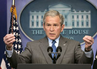 Le président George W. Bush lors de la conférence de presse à la Maison Blanche ce jeudi 28 février.(Photo : Reuters)