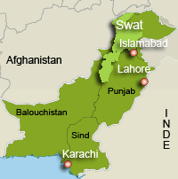 La région de Swat, dans le nord-ouest du Pakistan.(Carte : L. Mouaoued/RFI)