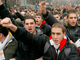 Manifestation d'étudiants dans le centre de Belgrade, le 18 février 2008.(Photo : Reuters)