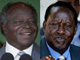 Le président kenyan Mwai Kibaki (g) et le leader de l’opposition Raila Odinga.(Photo : Reuters)