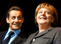 L'arrivée de Nicolas Sarkozy et d'Angela Merkel au Salon international des technologies de l'information, CeBit.(Photo : Reuters)
