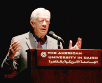 Après sa rencontre avec&nbsp;deux responsables du Hamas, l'ancien président américain, Jimmy Carter, s'est rendu à l'Université américaine du Caire.(Photo : Reuters)