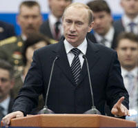 Discours de Vladimir Poutine devant le congrés du parti Russie unie à Moscou le 15 avril.(Photo : Reuters)