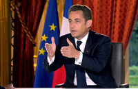 Le président Nicolas Sarkozy lors de son intervention télévisée le 24 avril.(Photo : Reuters)