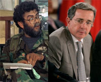 Alfonso Cano (à gauche) et Alvaro Uribe (à droite).(Photo Reuters/AFP)