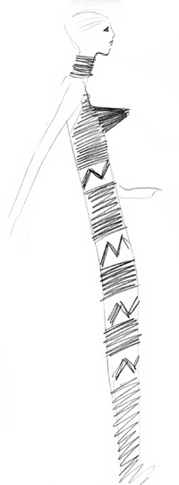 Croquis d'un modèle de la collection printemps-été 1967 

		(Crédit : <a href="http://www.fondation-pb-ysl.net/" target="_blank">Fondation Pierre Bergé-Yves Saint Laurent</a>)