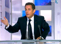 Le président de la République Nicolas Sarkozy lors de son entretien télévisé sur France 3 lundi 30 juin 2008.(Photo : Reuters)