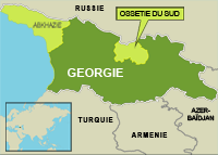 L'Ossétie du Sud s'est autoproclamée République indépendante en 1992.(Carte : RFI)
