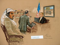 Coiffé de son habituel turban blanc, Salim Ahmad Hamdan a gardé une expression solennelle pendant la lecture du verdict à l'issue du procès, le 6 août 2008.(Photo : Reuters)