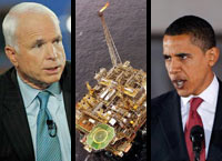 La question énergétique devient une des priorités du débat électoral entre le candidat républicain John McCain (g) et le démocrate Barack Obama.(Photo : AFP/Reuters / Montage : RFI)