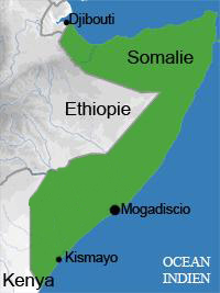 Kismayo, principal port du sud de la Somalie, à 500 Kilomètres de Mogadiscio, la capitale.(Carte : RFI)