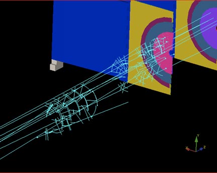 Pistes de particules vues dans le détecteur de sommet LHCb (VELO) et déclenché par le calorimètre pendant les tests de synchronisation.(Graphique : CERN)