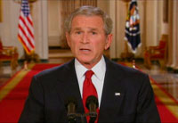 George Bush dans son allocution télévisée : «&nbsp;<em>Cet effort de sauvetage ne vise pas à préserver les sociétés ou les industries de certains individus. Il vise à préserver l'économie américaine en générale</em>&nbsp;».(Photo : Reuters)