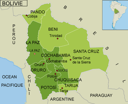 Les quatre régions de l’est bolivien, Santa Cruz, Tarija, Beni et Pando, ont voté leur autonomie par référendum. (Carte : RFI)