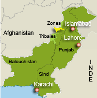 Le Nord-Waziristan (jaune) est l’une des sept zones tribales semi autonomes, situées le long de la frontière avec l’Afghanistan, où al-Qaïda s'est implanté depuis la débâcle du régime des talibans, fin 2001.(Carte : RFI)