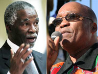 Passe d'arme entre les partisans de Thabo Mbeki (g) et de Jacob Zuma.(Photo : AFP et V. Hirsch/RFI)