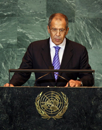 Le ministre russe des Affaires étrangères Sergueï Lavrov, lors de l'Assemblée générale de l'ONU, le 27 septembre 2008 à New York.(Photo : AFP)