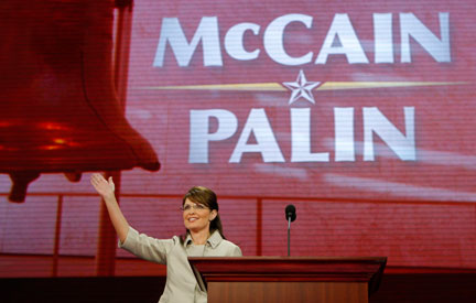 Le discours de Sarah Palin, la colistière de John McCain, a enthousiasmé les délégués républicains réunis en convention à St Paul dans le Minnesota, le 3 septembre 2008.&nbsp;(Photo : Reuters)