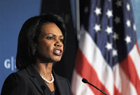 La secrétaire d'Etat américaine Condoleezza Rice lors de son allocution à Washington le 18 septembre.(Photo : AFP)