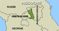 L'Ingouchie, dans le Caucase, a pour frontières l'Ossétie du Nord et la Tchétchénie.(Carte : RFI)