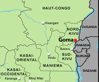 En République démocratique du Congo, les combats reprennent dans la région de Goma. (Carte : Geoatlas)