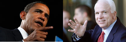 Les deux candidats américains en campagne.(Photos: Reuters / montage RFI)